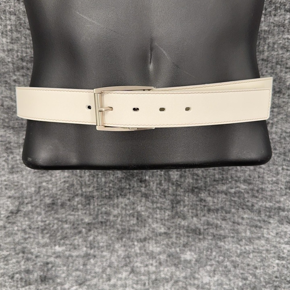 Ermenegildo Zegna Leather Belt Mens 42 White Silver Buckle Italy 42/110 Dress
